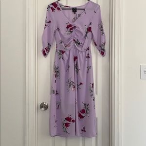 Bobeau ruched floral lavender dress